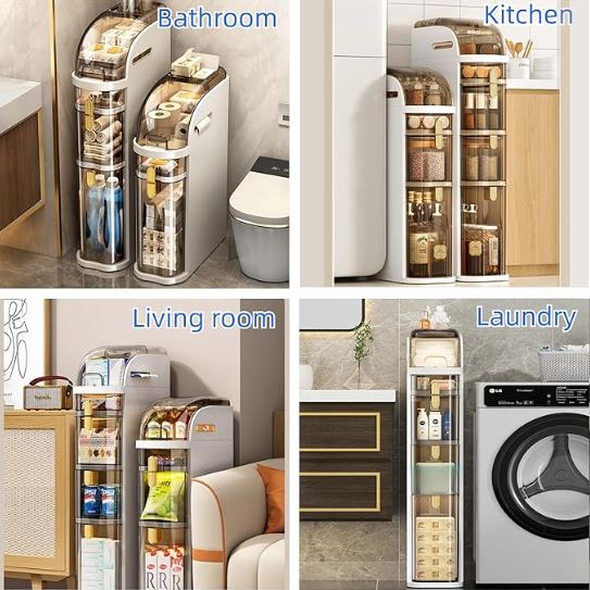 MultiTier Storage Tower, Plastic Bathroom Storage Cabinet with Drawers and Handle for Small Kitchen Laundry