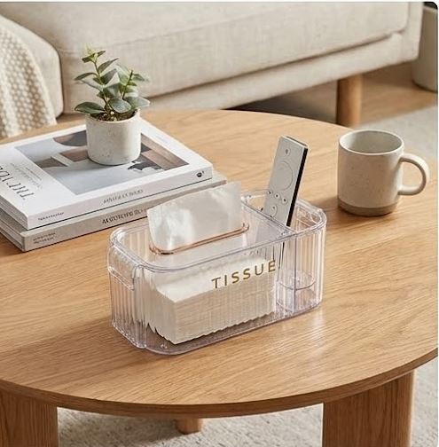 Multifunctional Acrylic Tissue Box with Remote Control Holder
