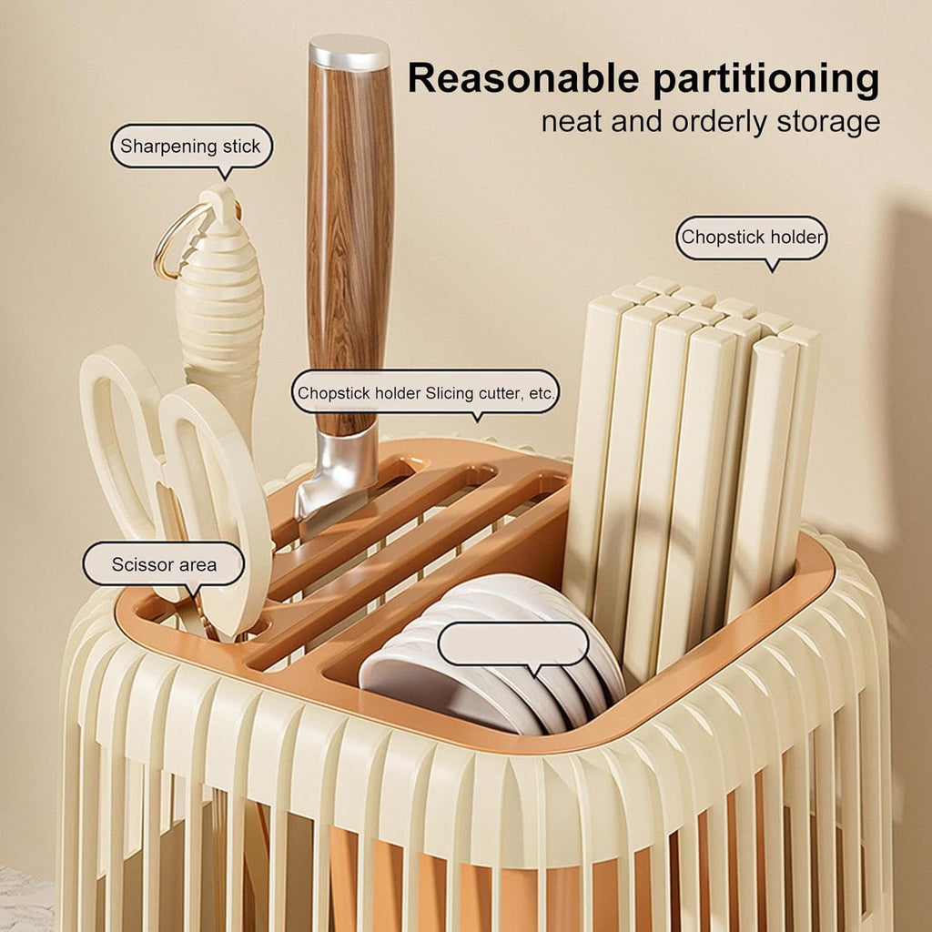 Multifunctional Kitchen Knife Rack – Drainage Cutlery Holder & Utensil Organizer