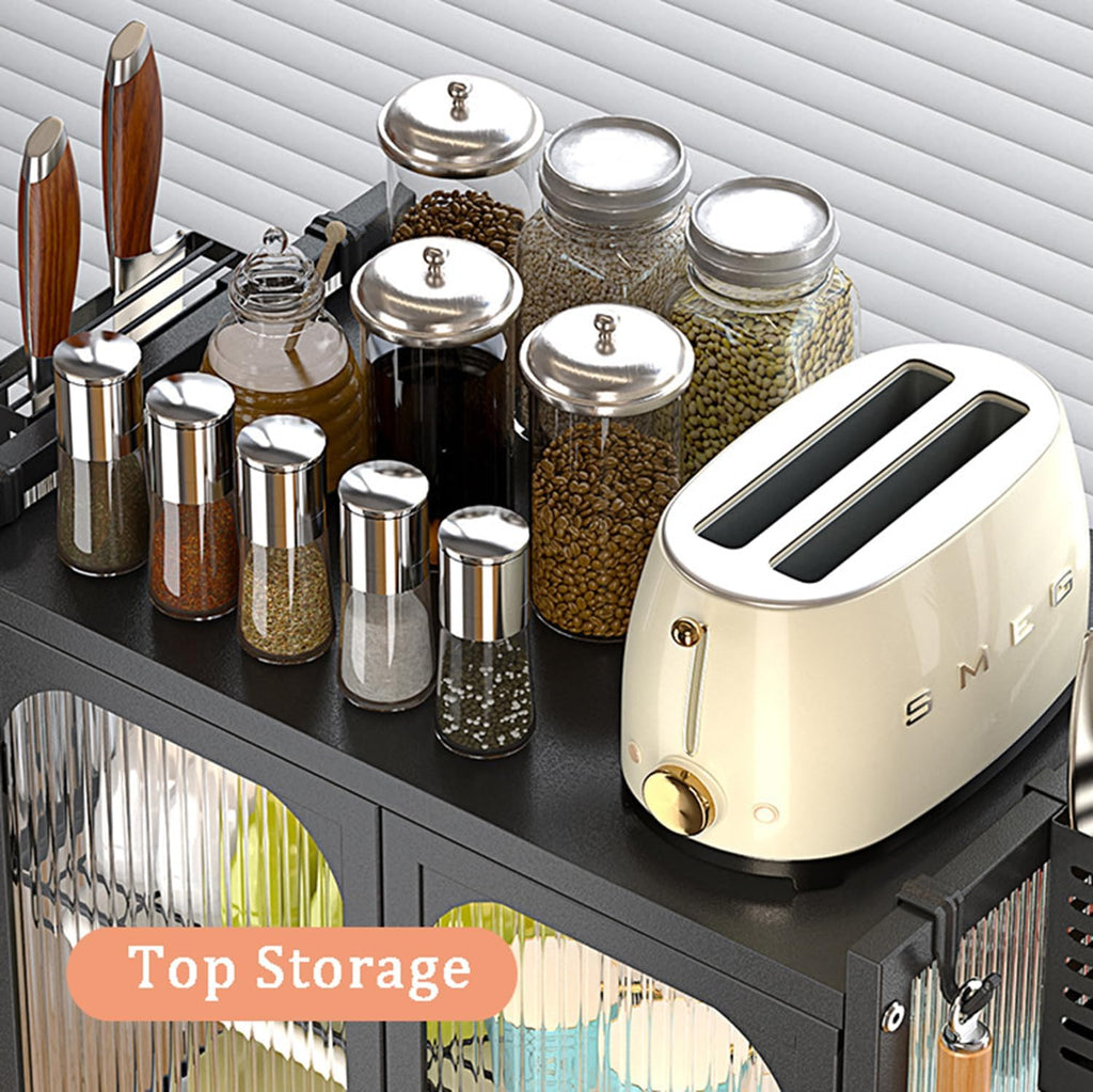 Modern Kitchen Storage Cabinet with Fluted Glass Doors, Multifunctional Storage Cabinet for Various Tableware