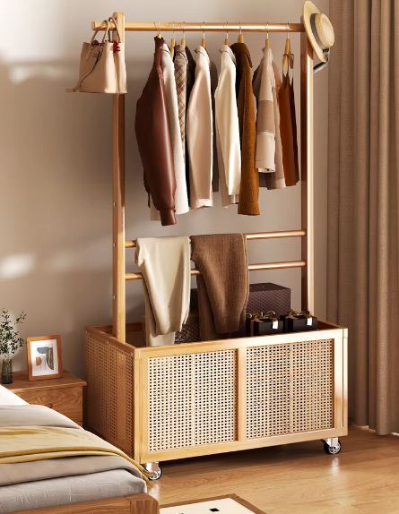 Multifunctional Bamboo Clothes Hanger, Freestanding Bamboo Clothes Rack