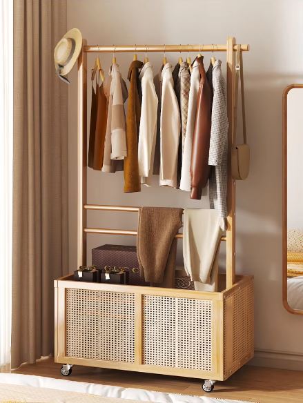 Multifunctional Bamboo Clothes Hanger, Freestanding Bamboo Clothes Rack