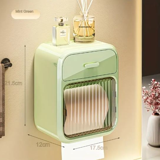 Elegant Waterproof Toilet Paper Holder - Wall-Mounted, No-Drill Installation, Self-Adhesive Plastic Tissue Dispenser with Storage Shelf