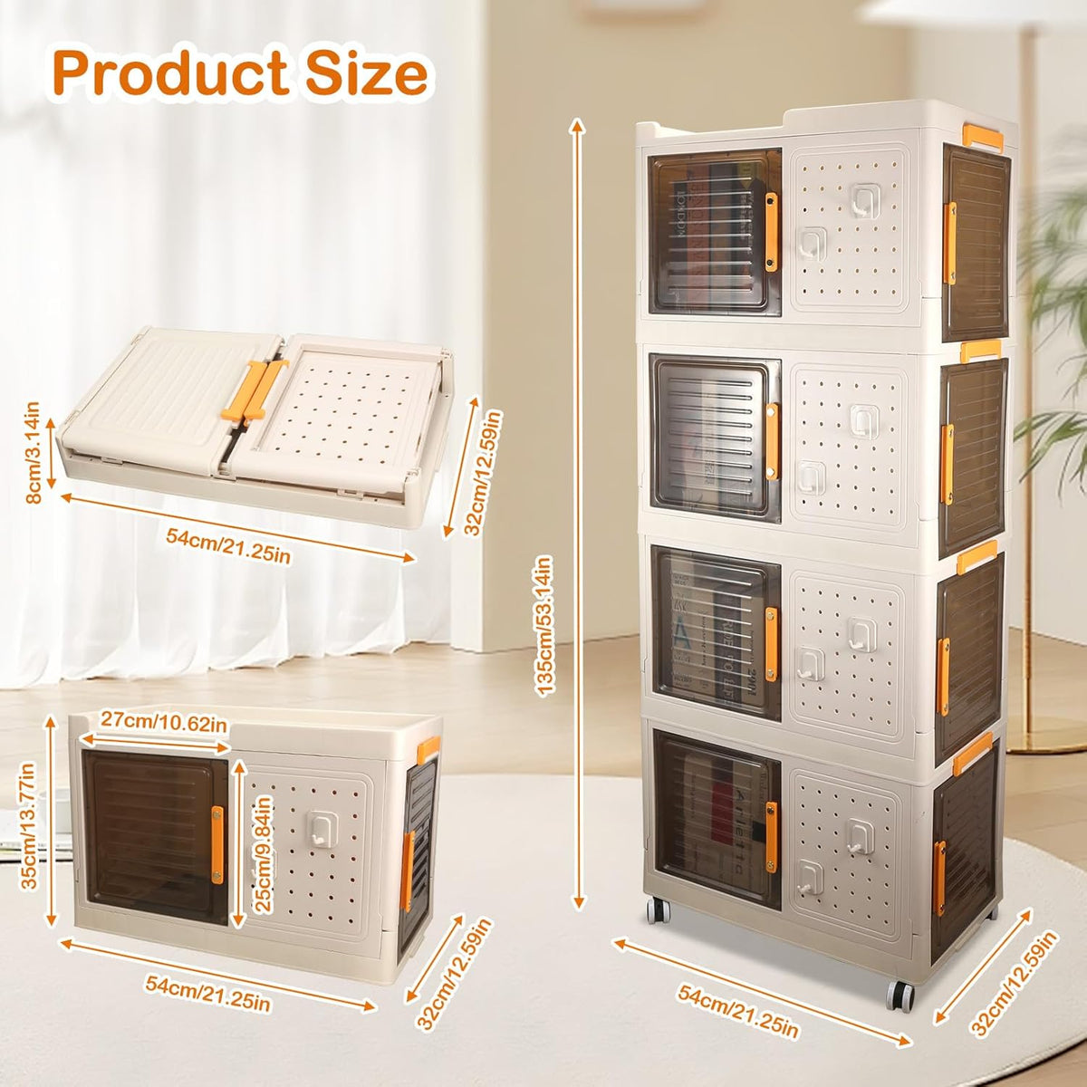Narrow Storage Cabinet Multifunctional Foldable Storage Cabinet with Wheels and Hooks