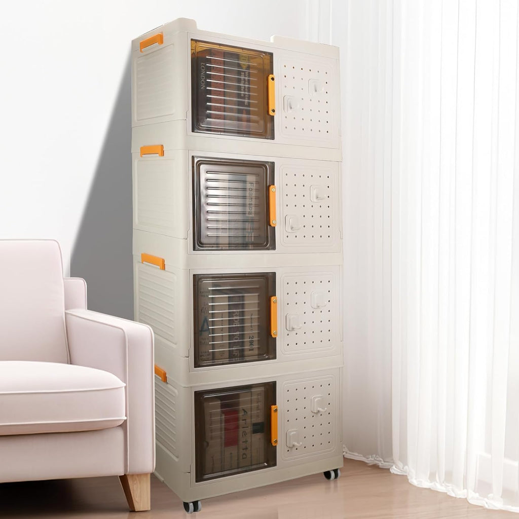Narrow Storage Cabinet Multifunctional Foldable Storage Cabinet with Wheels and Hooks