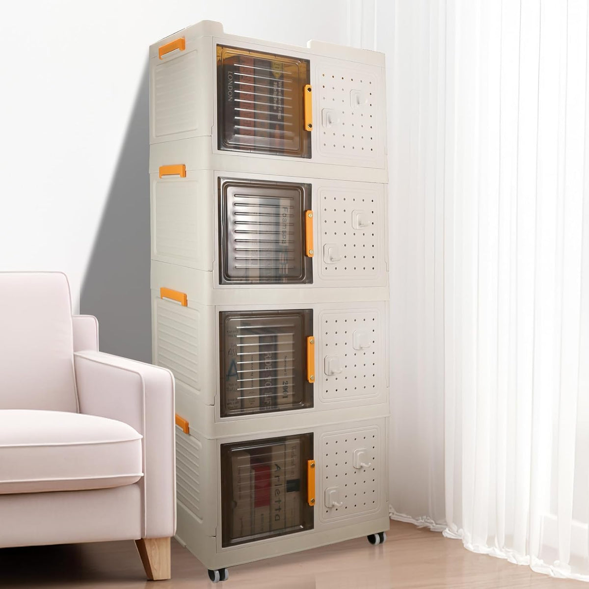 Narrow Storage Cabinet Multifunctional Foldable Storage Cabinet with Wheels and Hooks