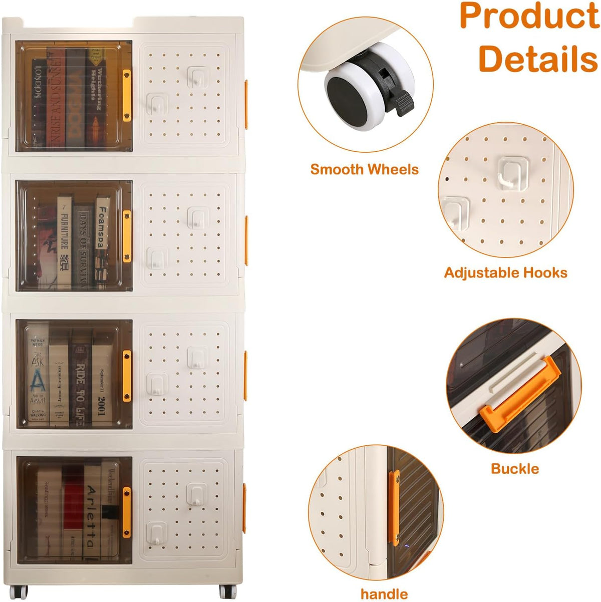 Narrow Storage Cabinet Multifunctional Foldable Storage Cabinet with Wheels and Hooks