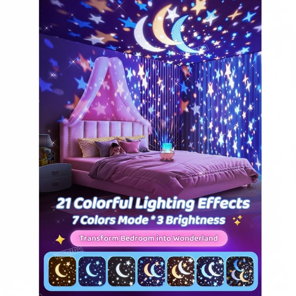 Rabbit Carousel Night Light Projector, 360° Rotating Lamp with 6 Films, 5 Colors and 1200mAh Rechargeable Battery