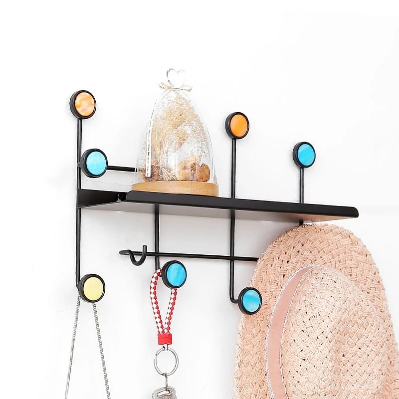 Nordic Style Wall Shelf With Hooks, Wall Decor - Rectangle