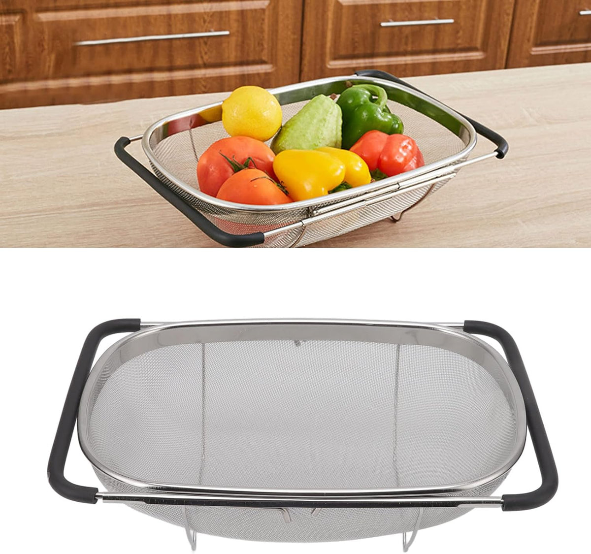 Over The Sink Stainless Steel Colander Strainer Basket, Drain Basket