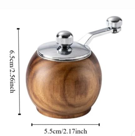 Spherical Pepper Grinder Round Wooden Salt Pepper Grinder, Adjustable Crank Spice Mill for Home and Kitchen