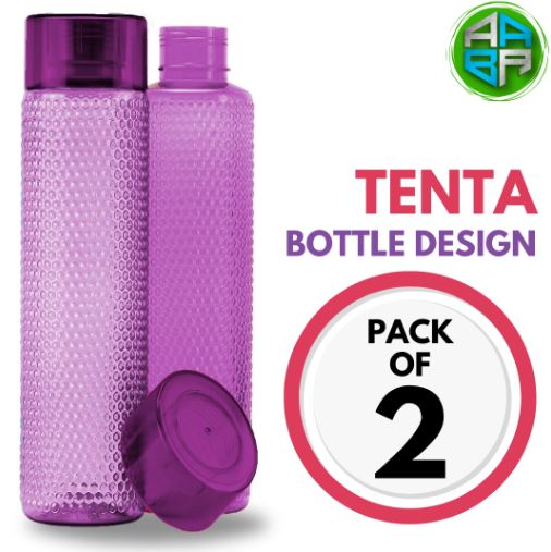 (PACK OF 2) TENTA Plastic Bubble Pattern Spill-Proof Water Storage Fridge Bottle Set, 1100 ML