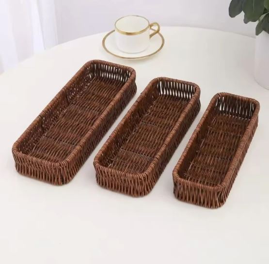 Washable Plastic Rattan Organizer Basket, Kitchen Drawer Organizer, Home Desk Decoration Tray