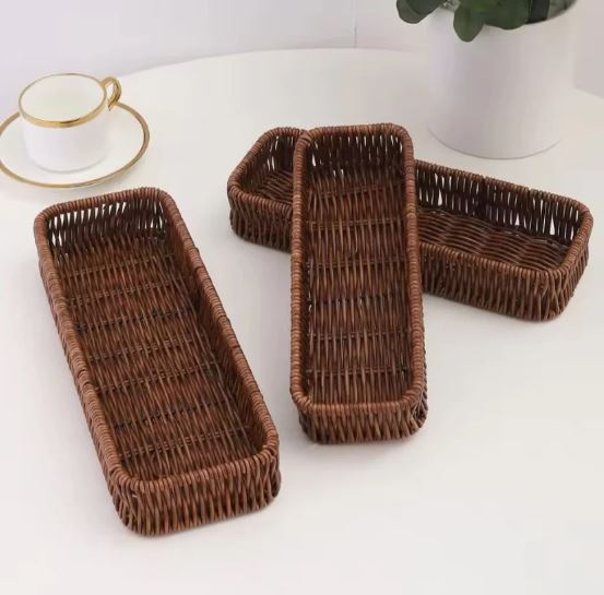 Washable Plastic Rattan Organizer Basket, Kitchen Drawer Organizer, Home Desk Decoration Tray