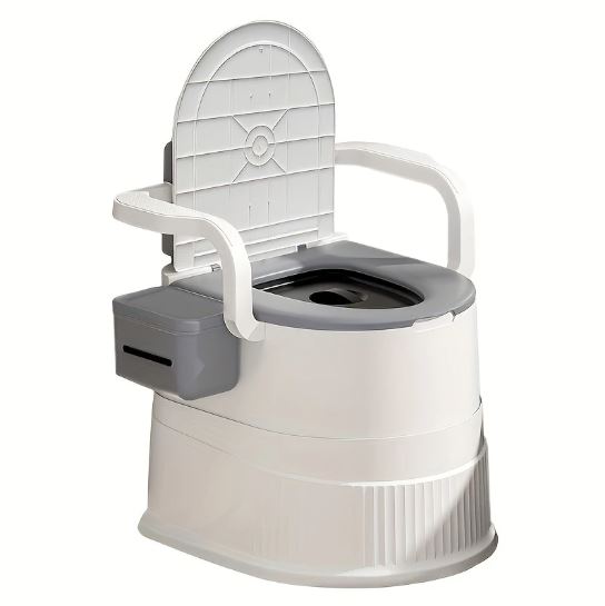 1pc Portable Bedside Commode Toilet for Elderly - Plastic, Full-Surround Non-Slip, Armrests, Double Layer Odor Seal, Convenient for Shower and Bath