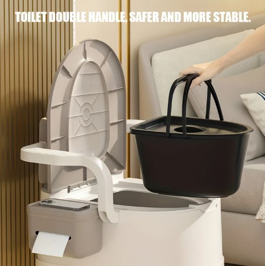 1pc Portable Bedside Commode Toilet for Elderly - Plastic, Full-Surround Non-Slip, Armrests, Double Layer Odor Seal, Convenient for Shower and Bath