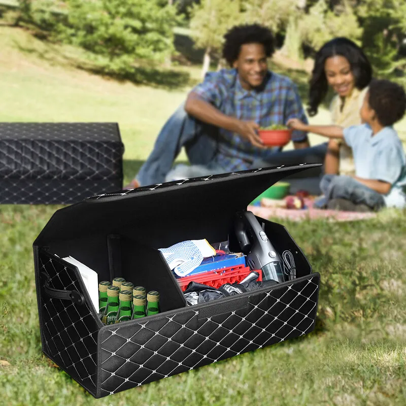 Portable Car Trunk Organizer Box Large Capacity Multiuse Tools Storage Bag Stowing Tidying Leather Folding