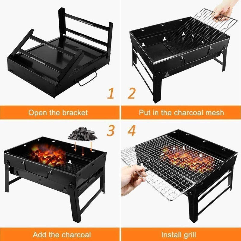 Portable Charcoal BBQ Grill – Folding Barbecue Grill for Outdoor Cooking – Black – Best for Picnic & Camping in Pakistan