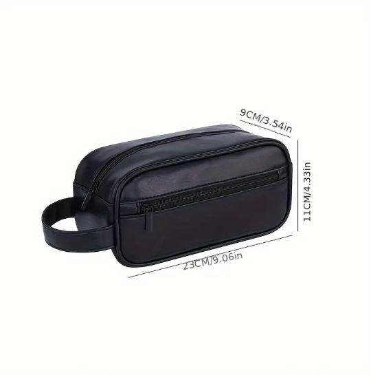 Mens PU Leather Toiletry Bag, Hanging Washbag Waterproof Travel Cosmetics Pouch Essential Toiletries Organizer