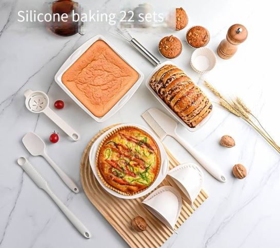 High Quality 22-Piece Portable Non-Stick Silicone Baking Set (Grey)