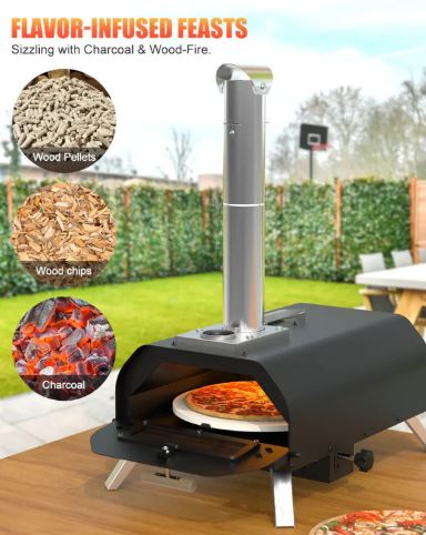 Portable Outdoor Pizza Oven Black Enamel coated Wood Charcoal Fired BBQ Oven
