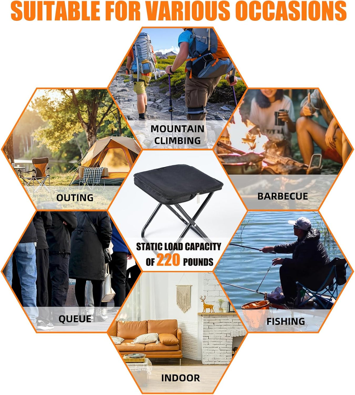 Camping Stool Portable Folding Stool with Carry Bag Weight Load 220lbs Portable Stool for Camping Fishing Hiking BBQ