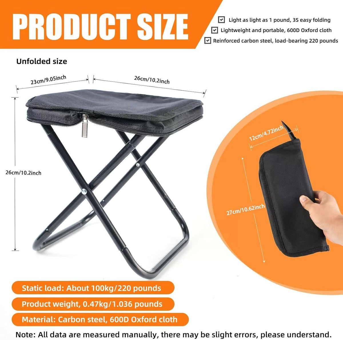 Camping Stool Portable Folding Stool with Carry Bag Weight Load 220lbs Portable Stool for Camping Fishing Hiking BBQ