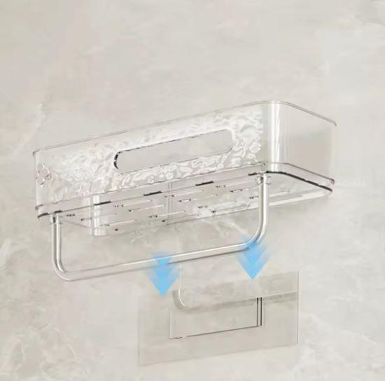 Wall Mounted Storage Rack With Towel Holder, Punch Free Storage Rack