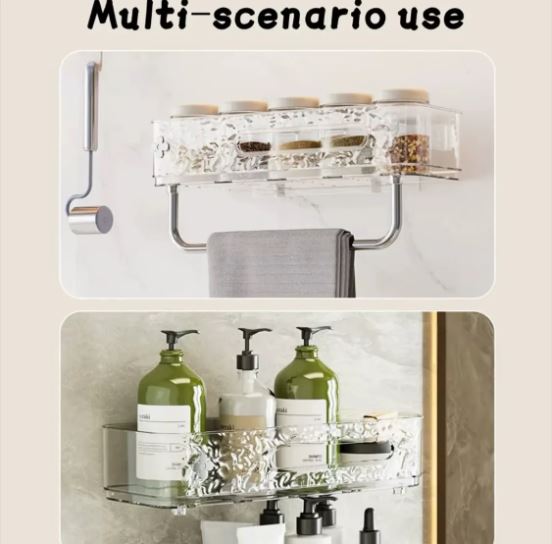 Wall Mounted Storage Rack With Towel Holder, Punch Free Storage Rack