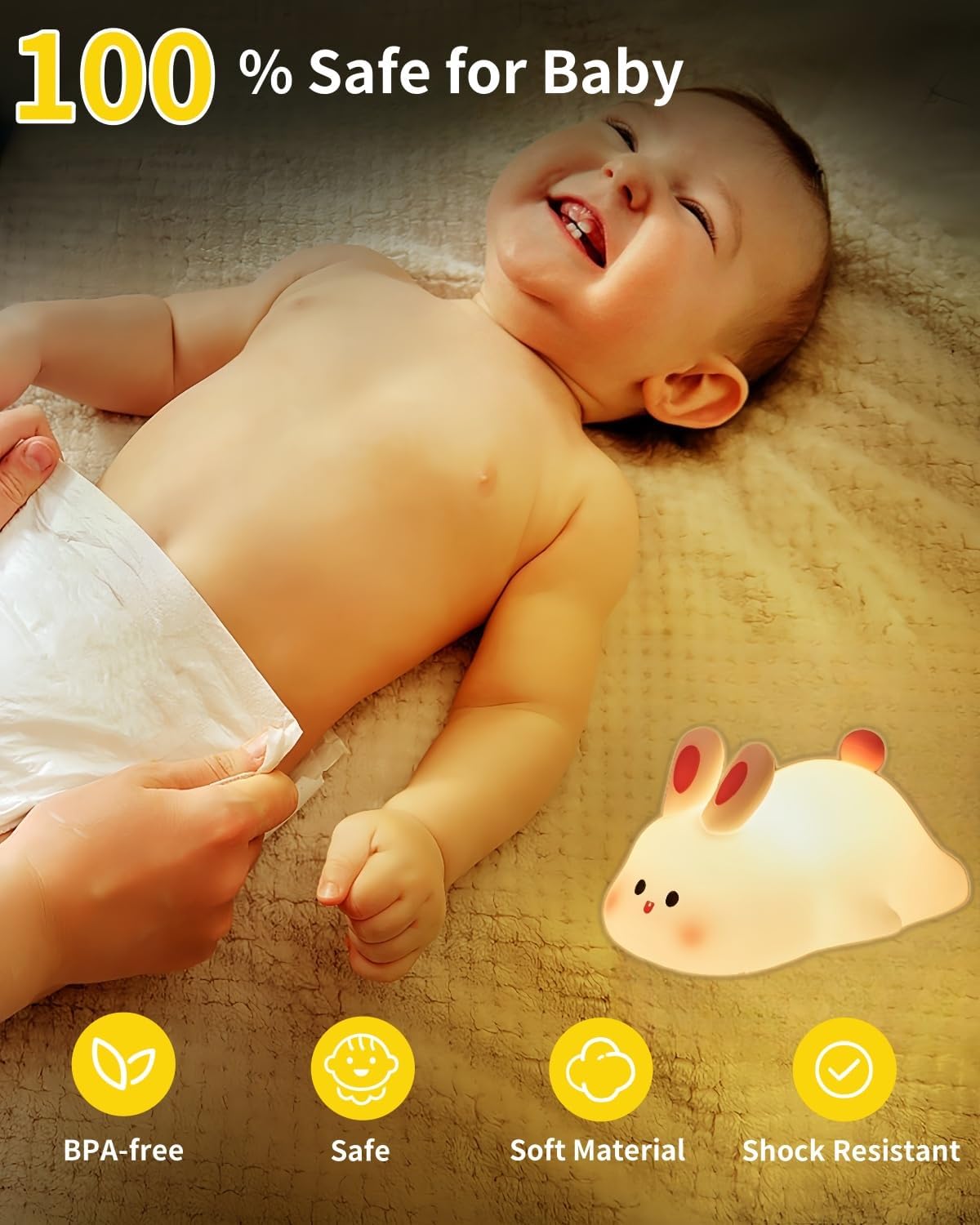 Big Face Rabbit Night Light, Rechargeable Dimmable Animal Night Light, Baby Night Light for Nursery, Bedroom, Living Room