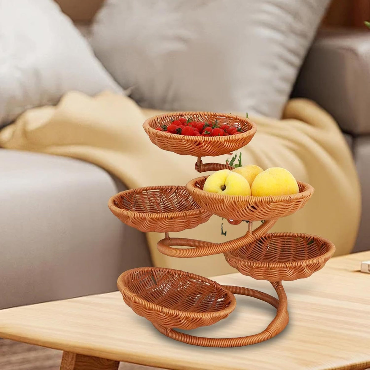Fruit Basket Display Multipurpose Creative Rattan Display Stand for Fruits And Vegetables Storage Basket