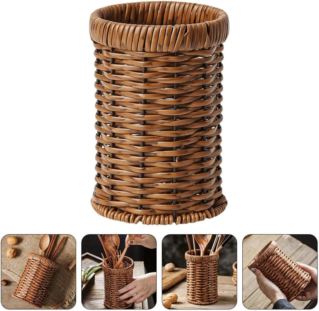 1Pc Rattan Woven Tableware Creative Stationery, Kitchen Accessories Holder