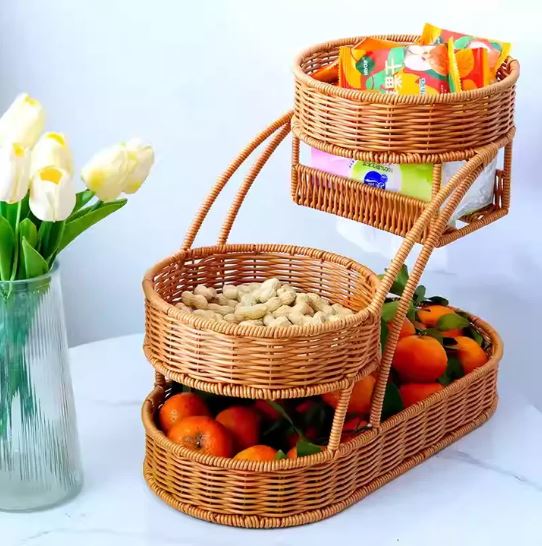 Rattan Fruit Rack Creative Multi-layer Fruit Basket, Chinese Style Living Room Fruit Plate