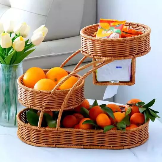 Rattan Fruit Rack Creative Multi-layer Fruit Basket, Chinese Style Living Room Fruit Plate