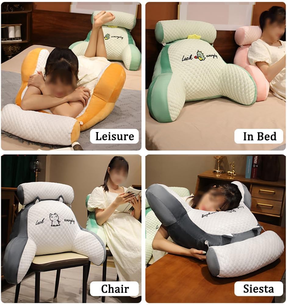 1pc Reading Pillow with Adjustable Back Support, Comfortable Reading Cushion with Arms (Pink)