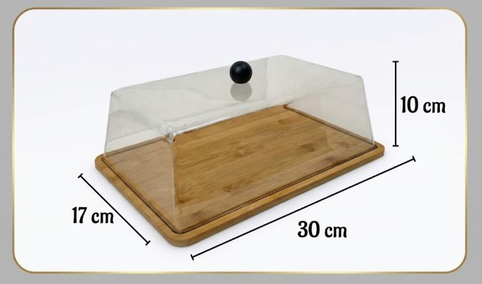 Rectangle Cake Stand with Lid, Bamboo Cake Stand with Dome, Dessert Display Stand with Acrylic Cover for Cheese, Pie, Chips & Dips, Serving Platter with Cover for Kitchen/Party/Wedding/Birthday