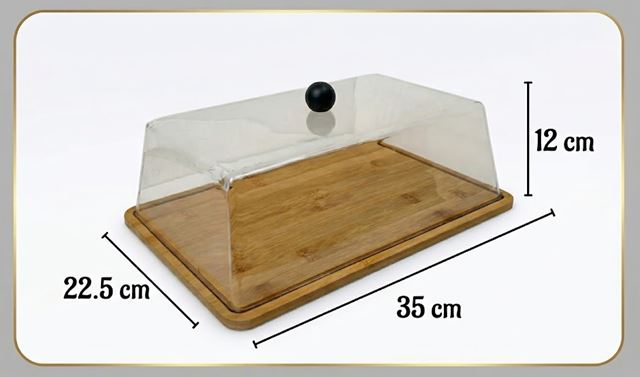 Rectangle Cake Stand with Lid, Bamboo Cake Stand with Dome, Dessert Display Stand with Acrylic Cover for Cheese, Pie, Chips & Dips, Serving Platter with Cover for Kitchen/Party/Wedding/Birthday