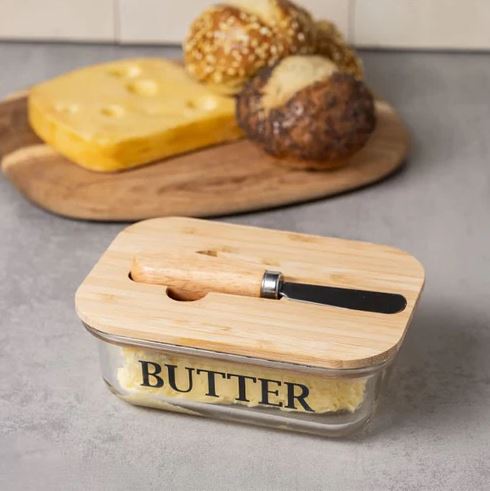 Rectangular Butter Keeper with Bamboo Lid & Knife