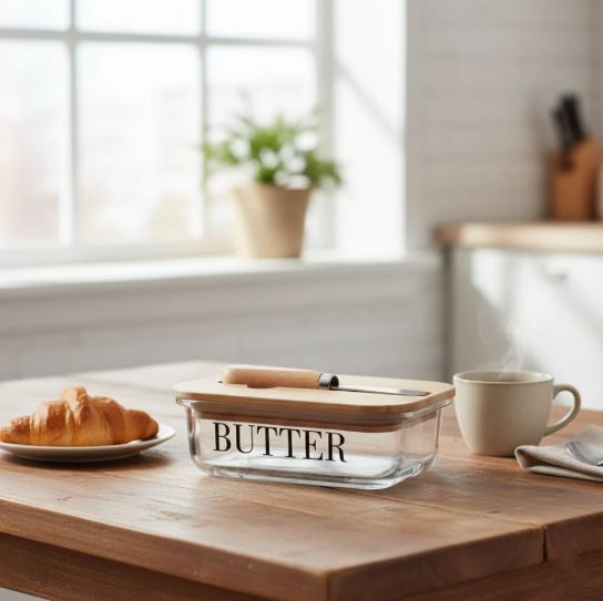 Rectangular Butter Keeper with Bamboo Lid & Knife