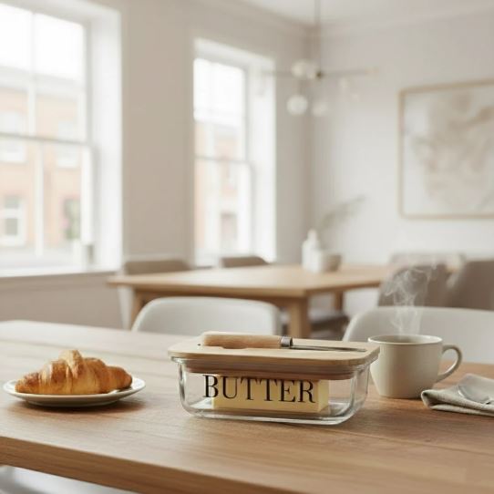 Rectangular Butter Keeper with Bamboo Lid & Knife