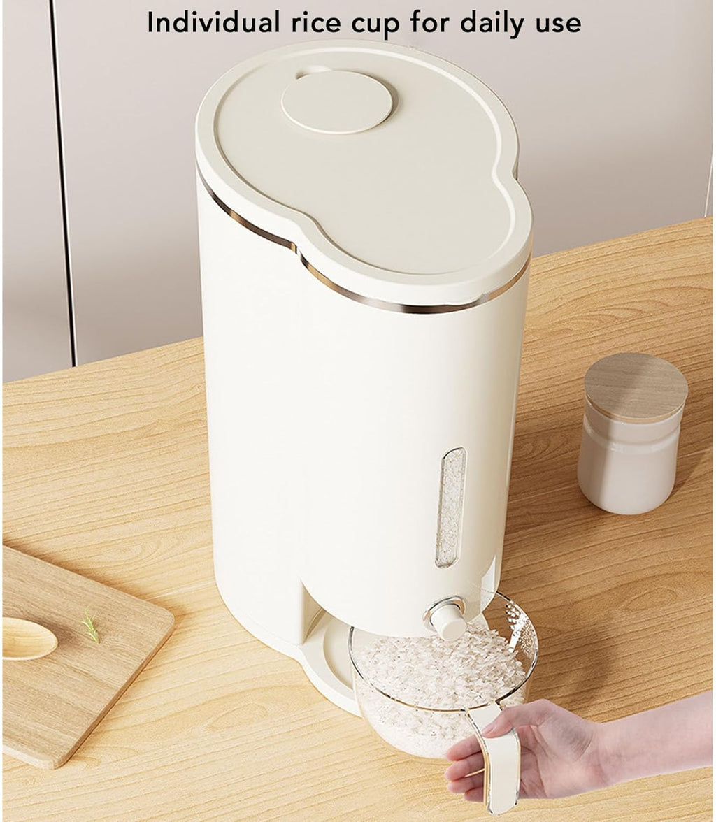 Moistureproof Rice Dispenser with Lid Measuring Cup, Cereal/Rice Dispenser Bucket Food Organization for Home Kitchen