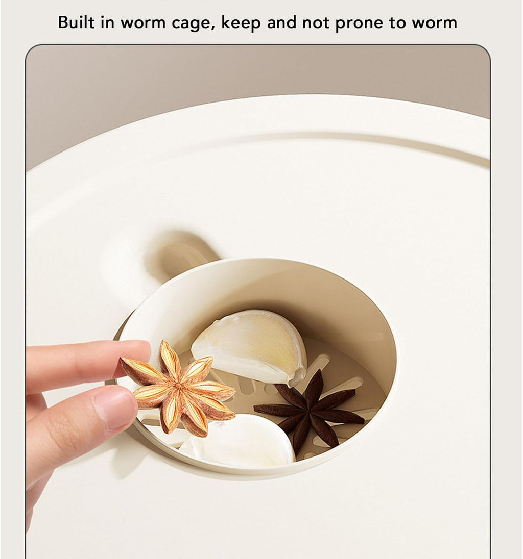 Moistureproof Rice Dispenser with Lid Measuring Cup, Cereal/Rice Dispenser Bucket Food Organization for Home Kitchen