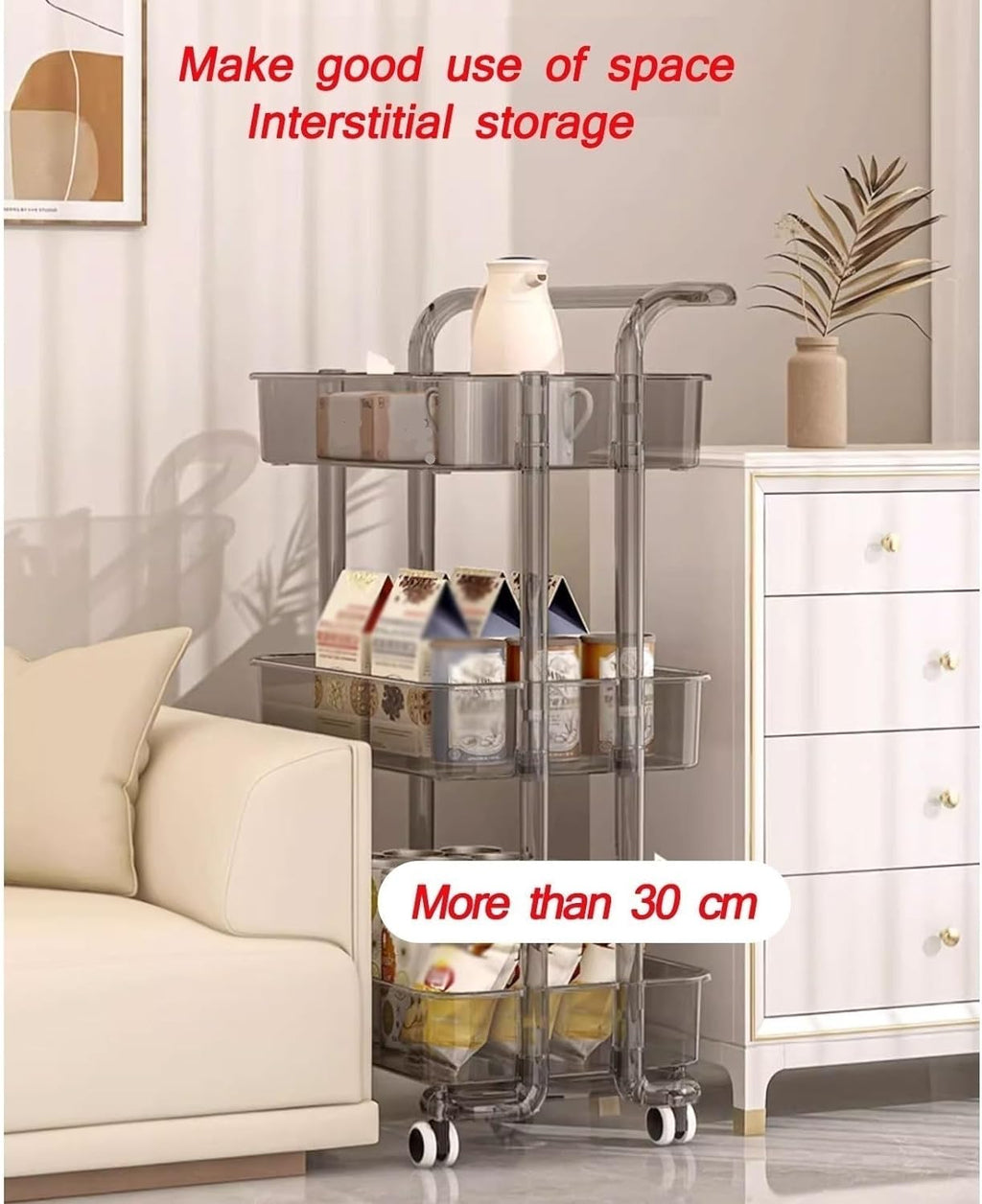 3 Layer Rolling Carts With Wheels For Groceries, Strong Load-Bearing With Low-Noise Multi-Functional Mobile Shelf