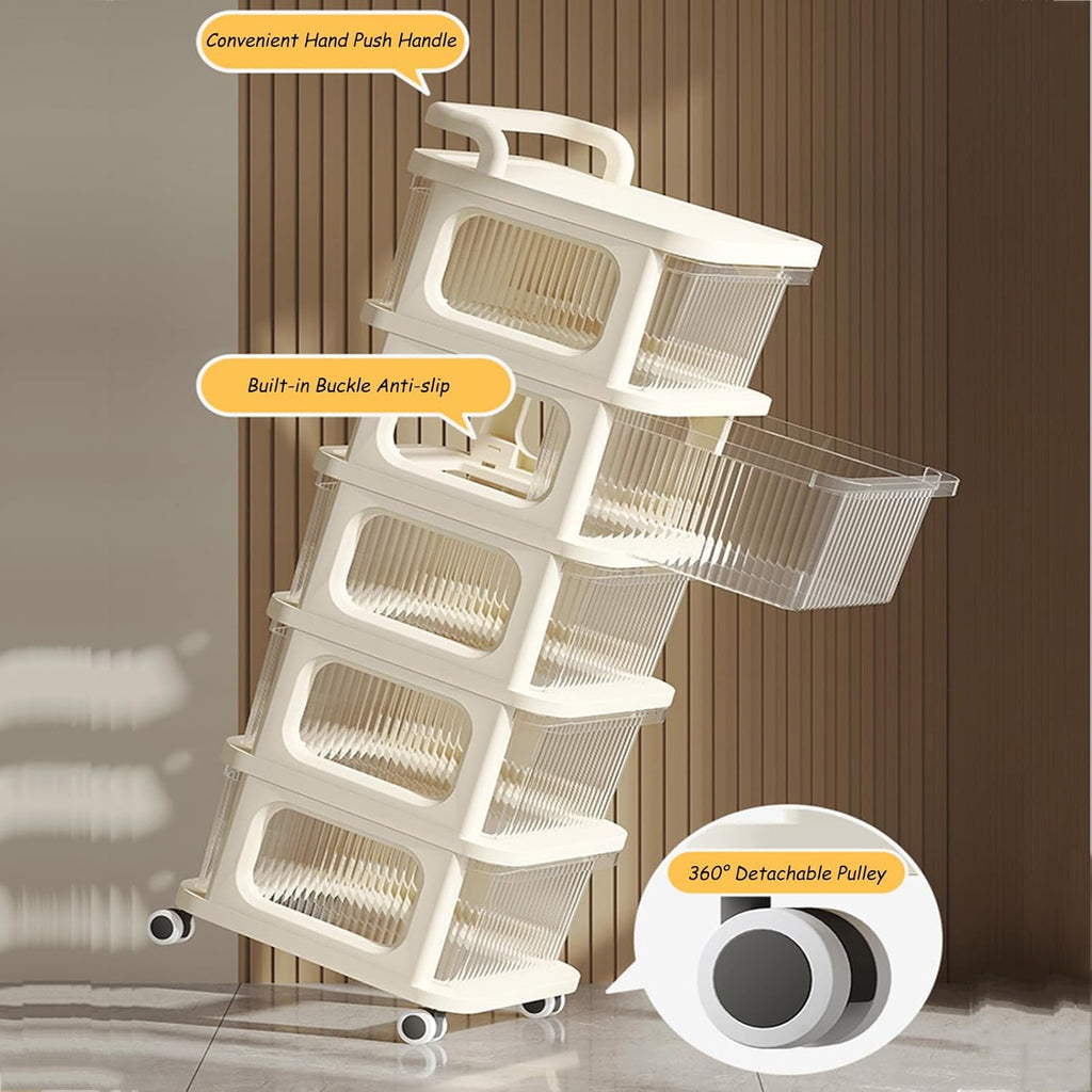 Rolling Storage Cart - Versatile Bedside Table with Wheels Rolling Cart Organizer
