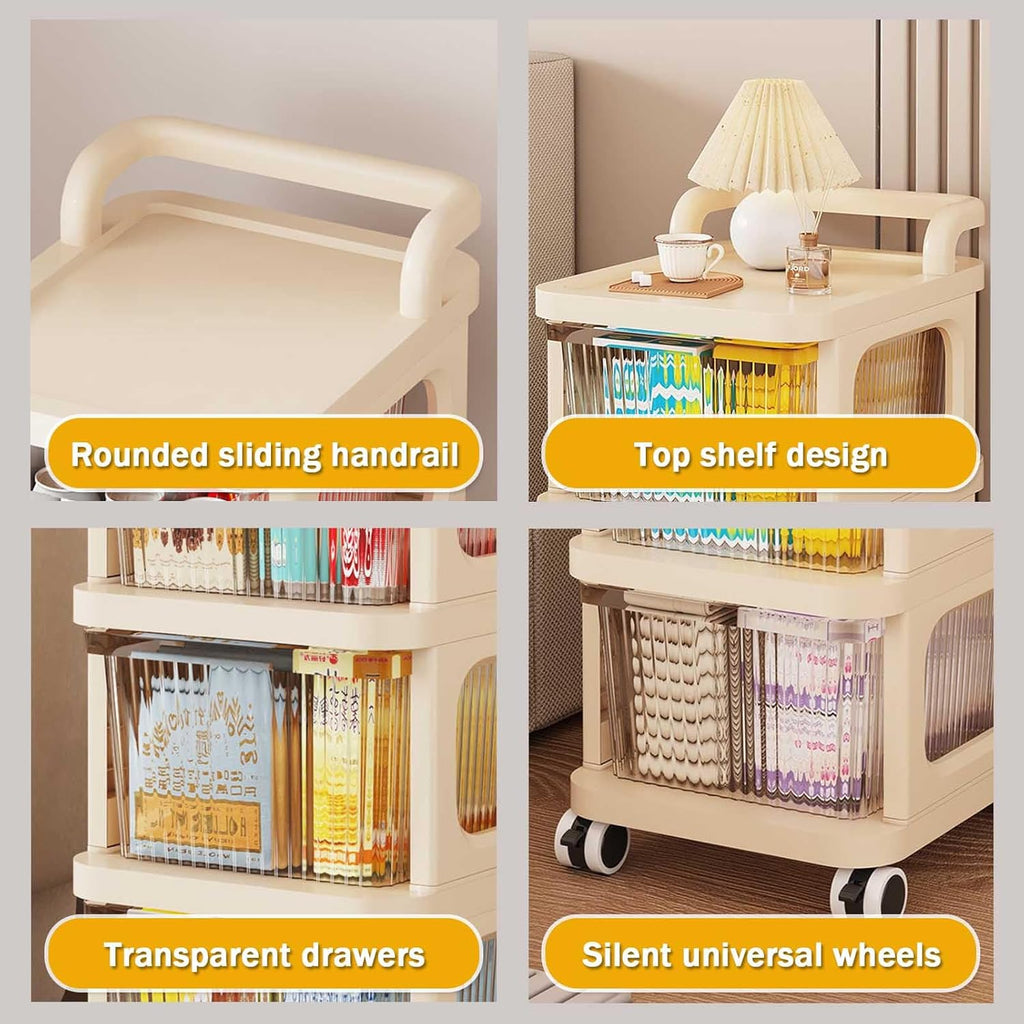 Rolling Storage Cart - Versatile Bedside Table with Wheels Rolling Cart Organizer