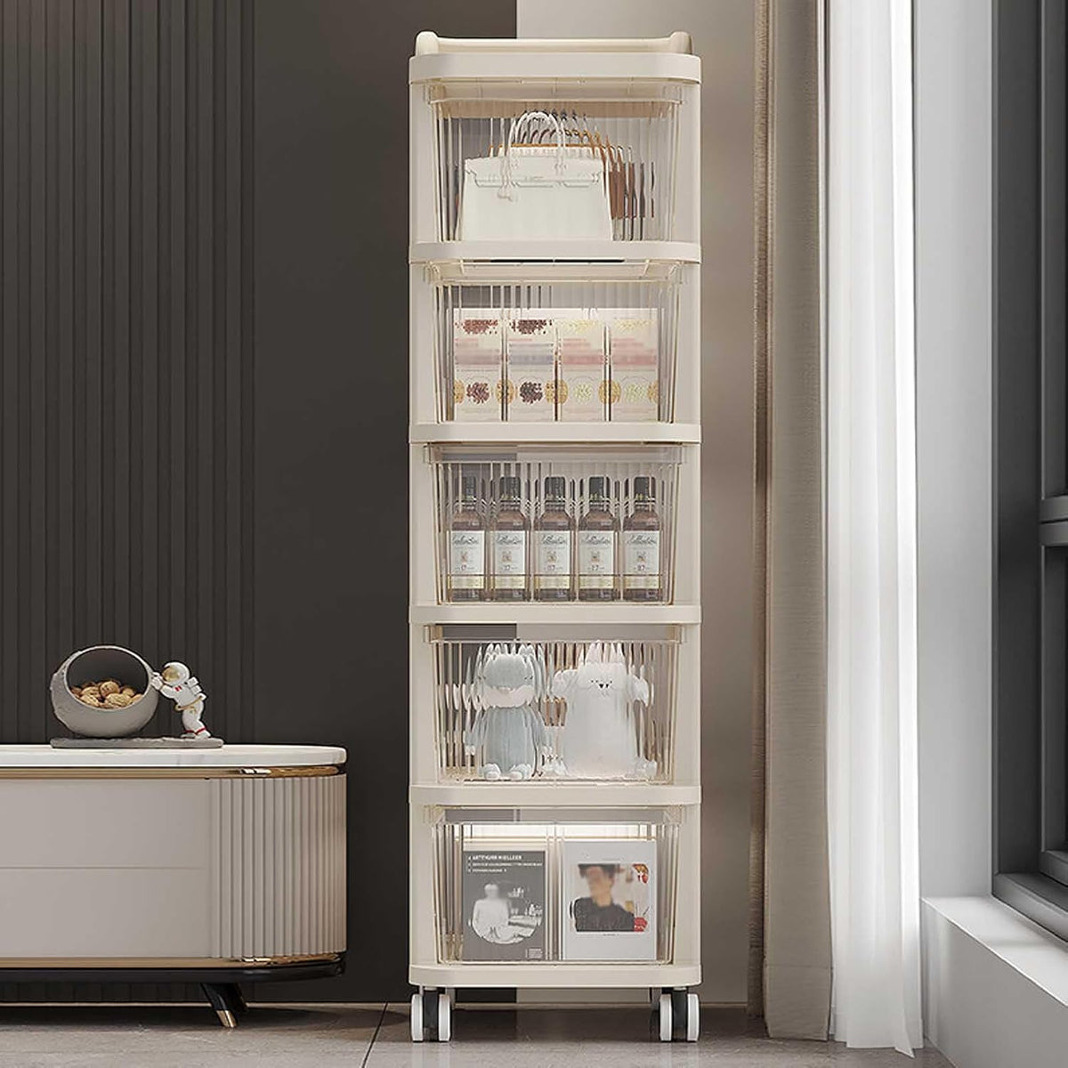 Rolling Storage Cart - Versatile Bedside Table with Wheels Rolling Cart Organizer