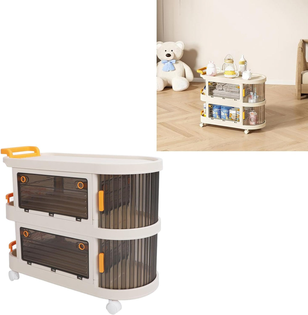 Rolling Utility Cart, Large Capacity Plastic Rolling Storage Cart With Transparent Panel, Handle And Lockable Caster Wheels