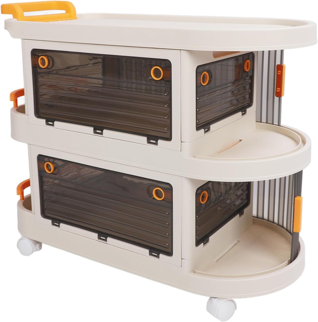Rolling Utility Cart, Large Capacity Plastic Rolling Storage Cart With Transparent Panel, Handle And Lockable Caster Wheels