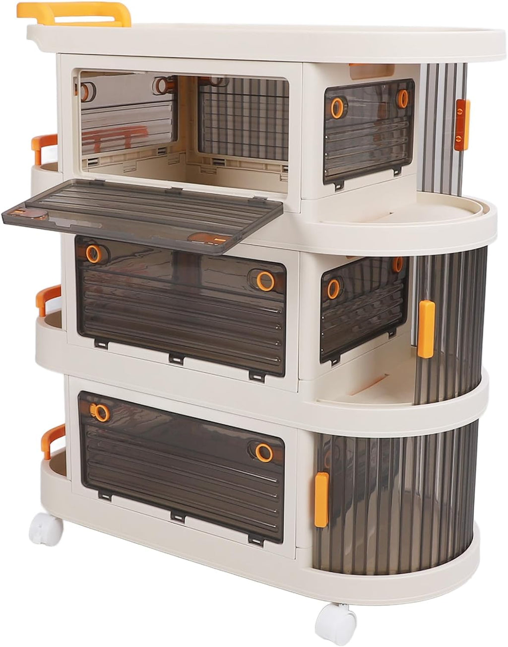 Rolling Utility Cart, Large Capacity Plastic Rolling Storage Cart With Transparent Panel, Handle And Lockable Caster Wheels