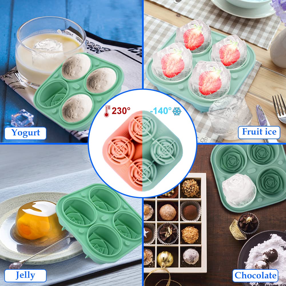 Rose Ice Cube Tray, Silicone Ice Cube Mold (Built-in Funnel), Large Rose Ice Cube Tray